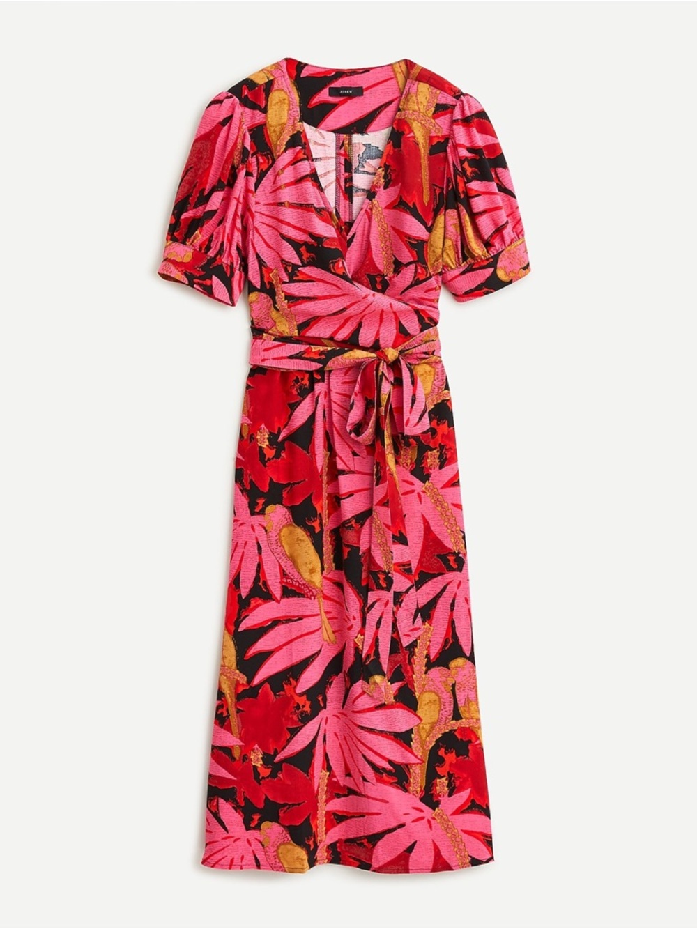 J. Crew Pink and Red Floral Wrap Maxi Dress with Tie Waist